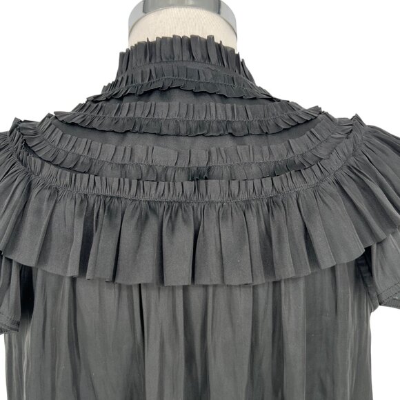 Reset Silky Black Ruffled Collar Sleeveless Eleanor Blouse Size Small NWT - Picture 7 of 10